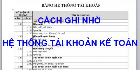 Phương pháp ghi nhớ hệ thống tài khoản kế toán